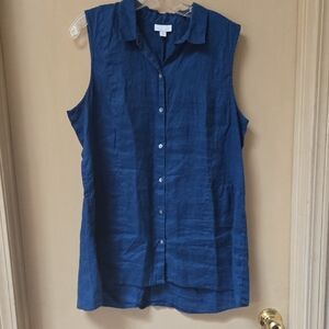 J. Jill Blue Sleeveless Button-Down Shirt